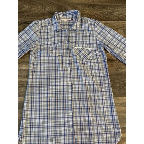Victorias Secret Sleep Shirt Womens Size Medium Pink Lavender Plaid Nightgown PJ - Picture 3 of 9
